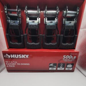 Husky 12 ft. x 1 in. Ratchet Tie-Down Straps with S-Hook (4-Pack)
